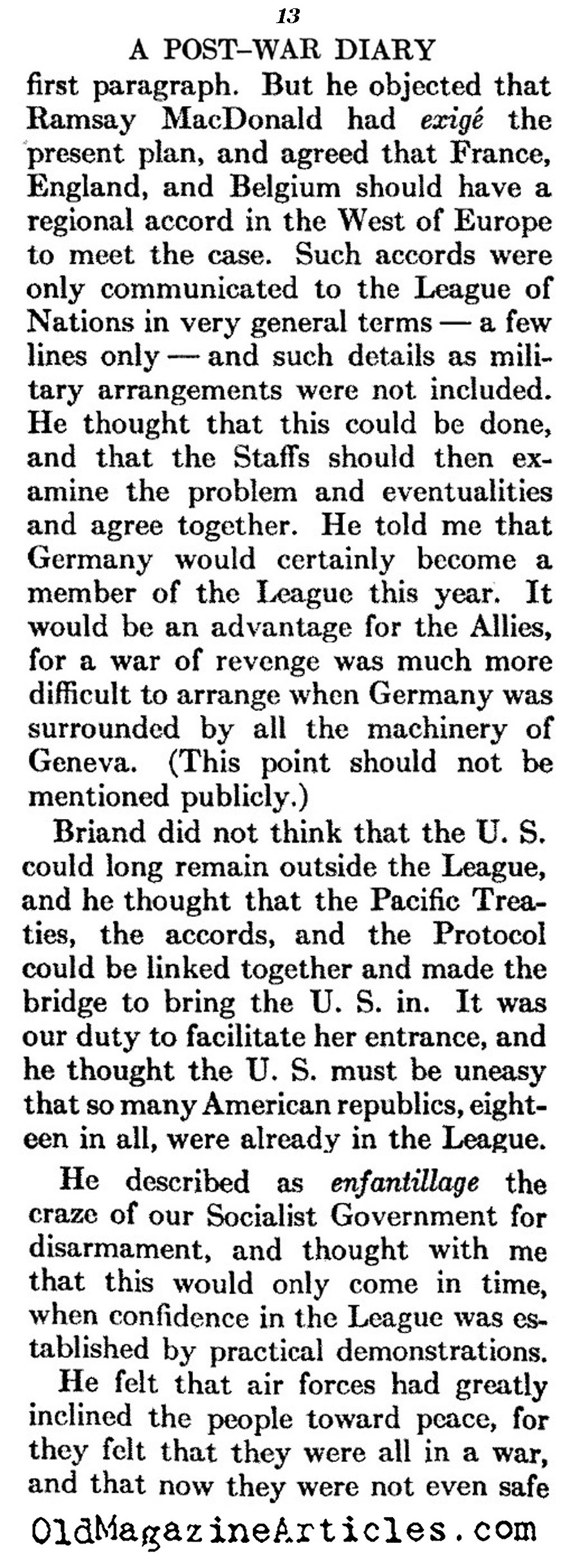 Post-War Diary (Atlantic Monthly, 1928)